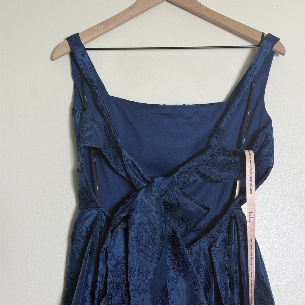 Lulus Perfected Aura Navy Jacquard Tie-Back Maxi Dress Gown XL Wedding Formal - Picture 8 of 13